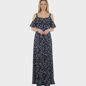 NINA LEONARD Women's Floral Cold Shoulder Maxi Dress XL Polyester Spandex